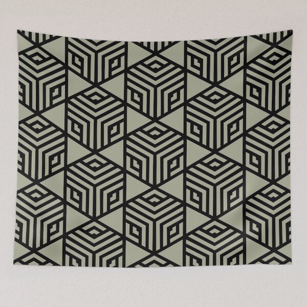 Aperçu de l'œuvre Green and Black Modern Stripe Cube Tile Pattern Coordinates w/ PPG 2022 Color of the Year Olive Sprig PPG1125-4 - Colour Trends - Hue - Shade créée et vendue par ColorOfTheYears.