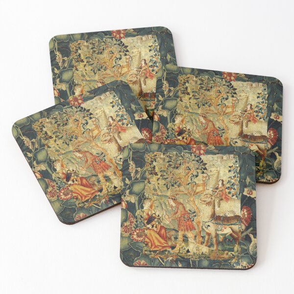 Item preview, WILD MEN, FANTASTIC ANIMALS,BIRDS IN LANDSCAPE Antique Floral Tapestry designed and sold by BulganLumini.
