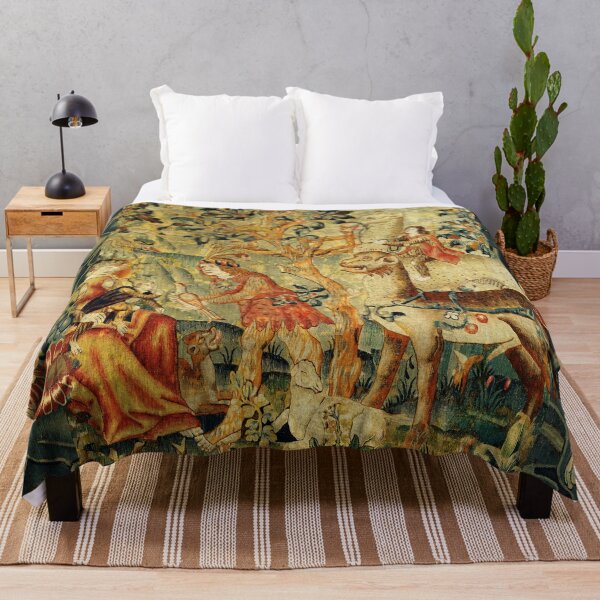 Item preview, WILD MEN, FANTASTIC ANIMALS,BIRDS IN LANDSCAPE Antique Floral Tapestry designed and sold by BulganLumini.