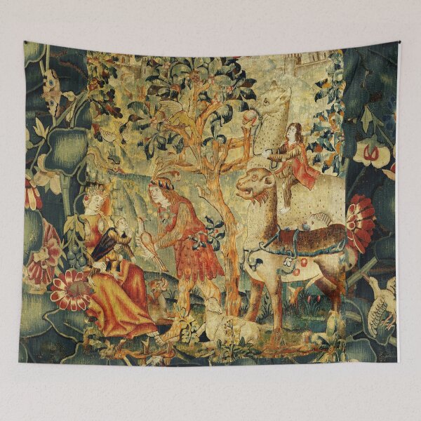 Item preview, WILD MEN, FANTASTIC ANIMALS,BIRDS IN LANDSCAPE Antique Floral Tapestry designed and sold by BulganLumini.