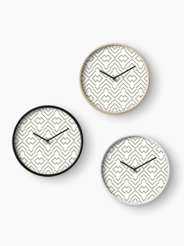 Imagen 3 de 4, Reloj con la obra Green and White Simple Art Deco Shape Pattern Coordinates w/ PPG 2022 Color of the Year Olive Sprig PPG1125-4 - Colour Trends - Hue - Shade, diseñada y vendida por ColorOfTheYears.