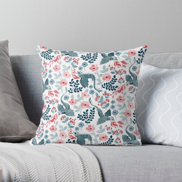 Dragons pastel floral Throw Pillow