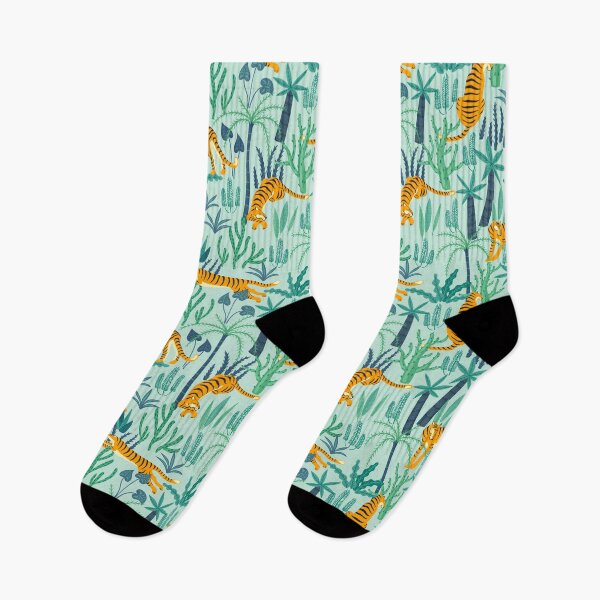 Item preview, Exotic jungle with art deco style tigers tropical vibe leafy pattern designed and sold by PG Illustration.