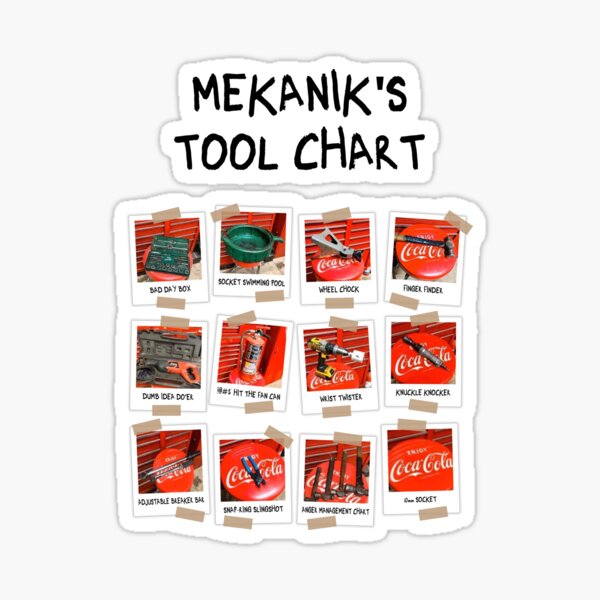 "Mechanic Tool Chart Funny Names Black lettering" Sticker for Sale by PalmettoGfx Redbubble