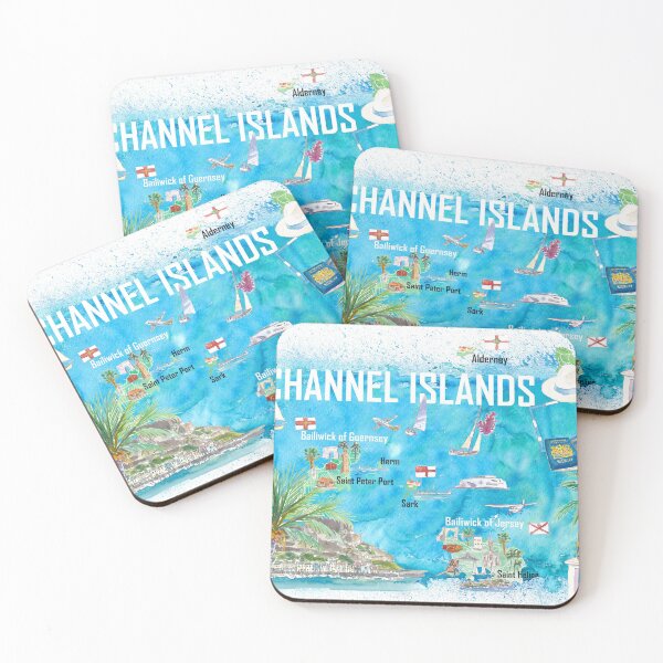 Item preview, Channel Islands Guernsey Jersey Alderney Illustrated Travel Map with Roads and Highlights designed and sold by artshop77.