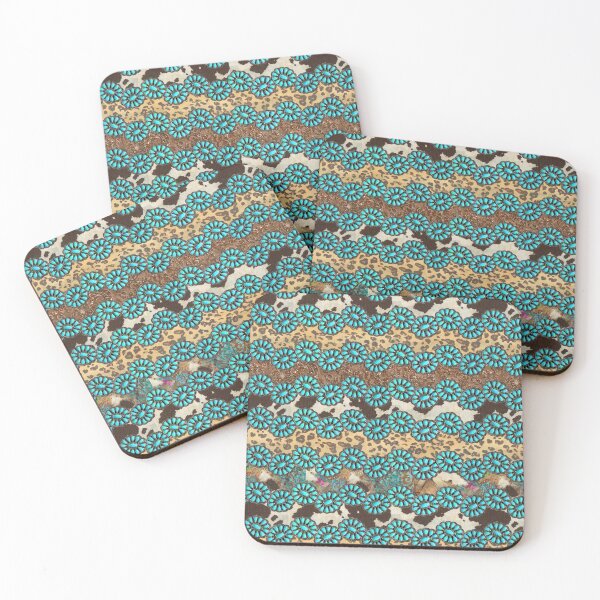 Item preview, Vintage Western Theme Country Cowhide Leather Turquoise Pattern designed and sold by LiveAesthetic.