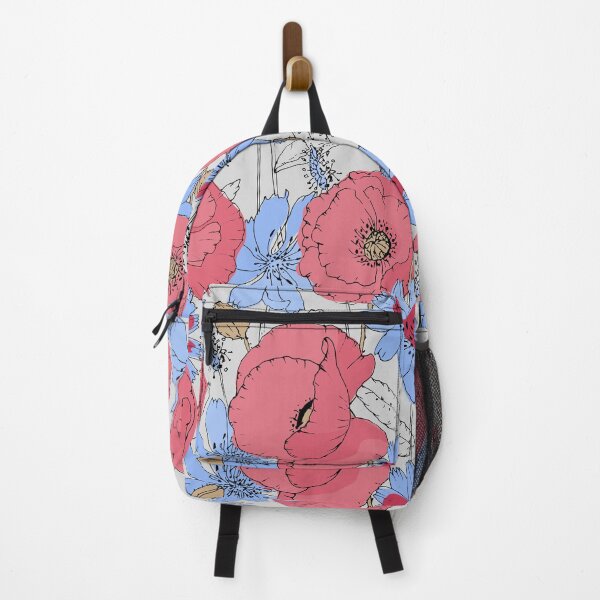 Item preview, Vintage Floral Aesthetic Pink Poppies And Blue Chicory Flowers Pattern designed and sold by LiveAesthetic.