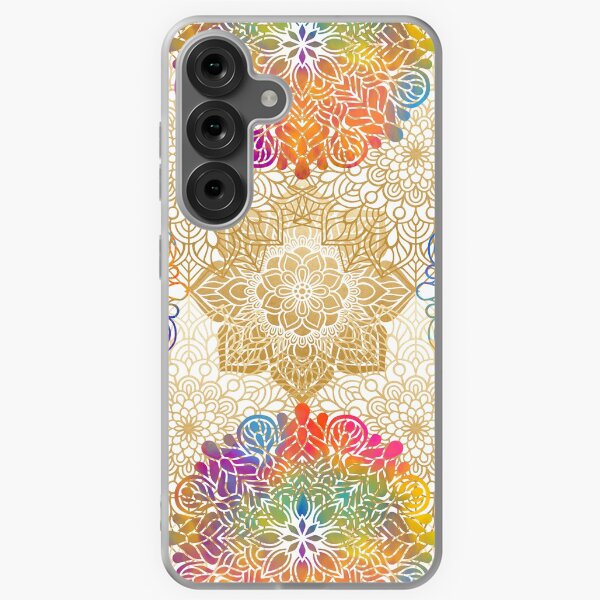 Aperçu de l'œuvre coque motif mandala coloré, or, rouge, iPhone et Samsung Galaxy créée et vendue par RoManSmArt.