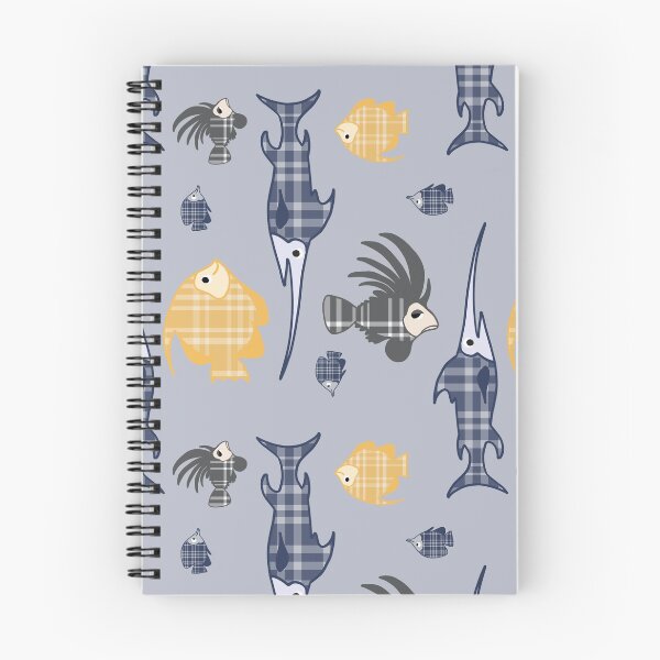 Item preview, Funny fish on plaid patterns - yellow - navy blue - dark gray designed and sold by simonaburlacu.