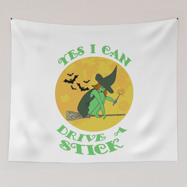 Item preview, Yes I Can Drive a Stick Green Witch on Broomstick Bats Witch Hats designed and sold by KeysTreasures.
