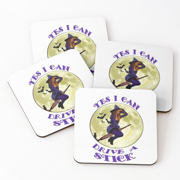 Item preview, Yes I Can Drive a Stick Red Hair Witch in Purple on Broomstick Bats Witch Hats designed and sold by KeysTreasures.