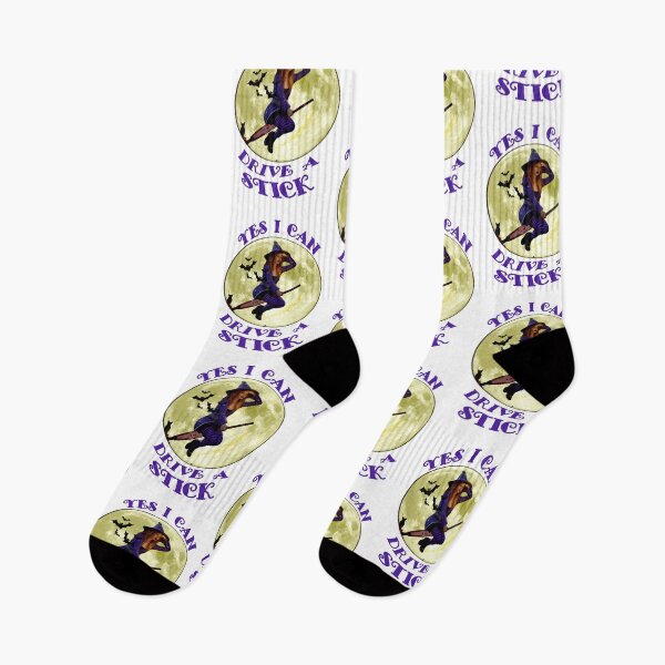 Item preview, Yes I Can Drive a Stick Red Hair Witch in Purple on Broomstick Bats Witch Hats designed and sold by KeysTreasures.