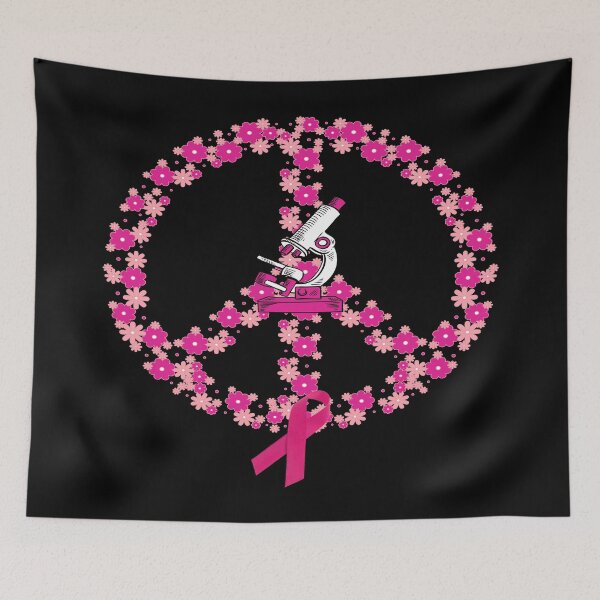 Item preview, PINK FLOWERS PEACE SIGN LABLIFE BREAST CANCER AWARENESS MEDICAL LABORATORY SCIENTIST  designed and sold by Hippiesole.