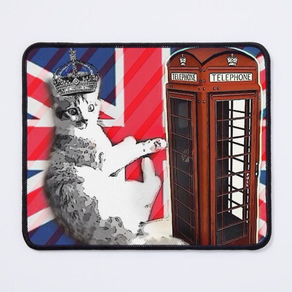 Item preview, 1980s dark academia uk union jack flag london telephone booth funny royal kitty cat designed and sold by LEILA ART SPACE.