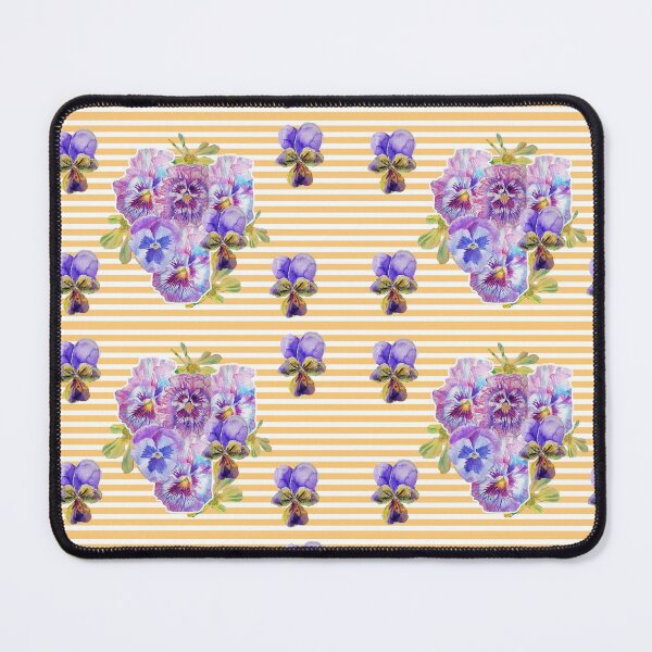 Artikelvorschau, Shabby Chic Purple Pansy Aquarell Gelber Streifen entworfen und verkauft von Sarah Rajkotwala.