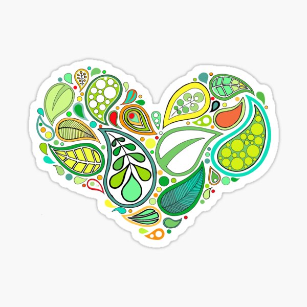 Green Leaf Heart Mandala Sticker
