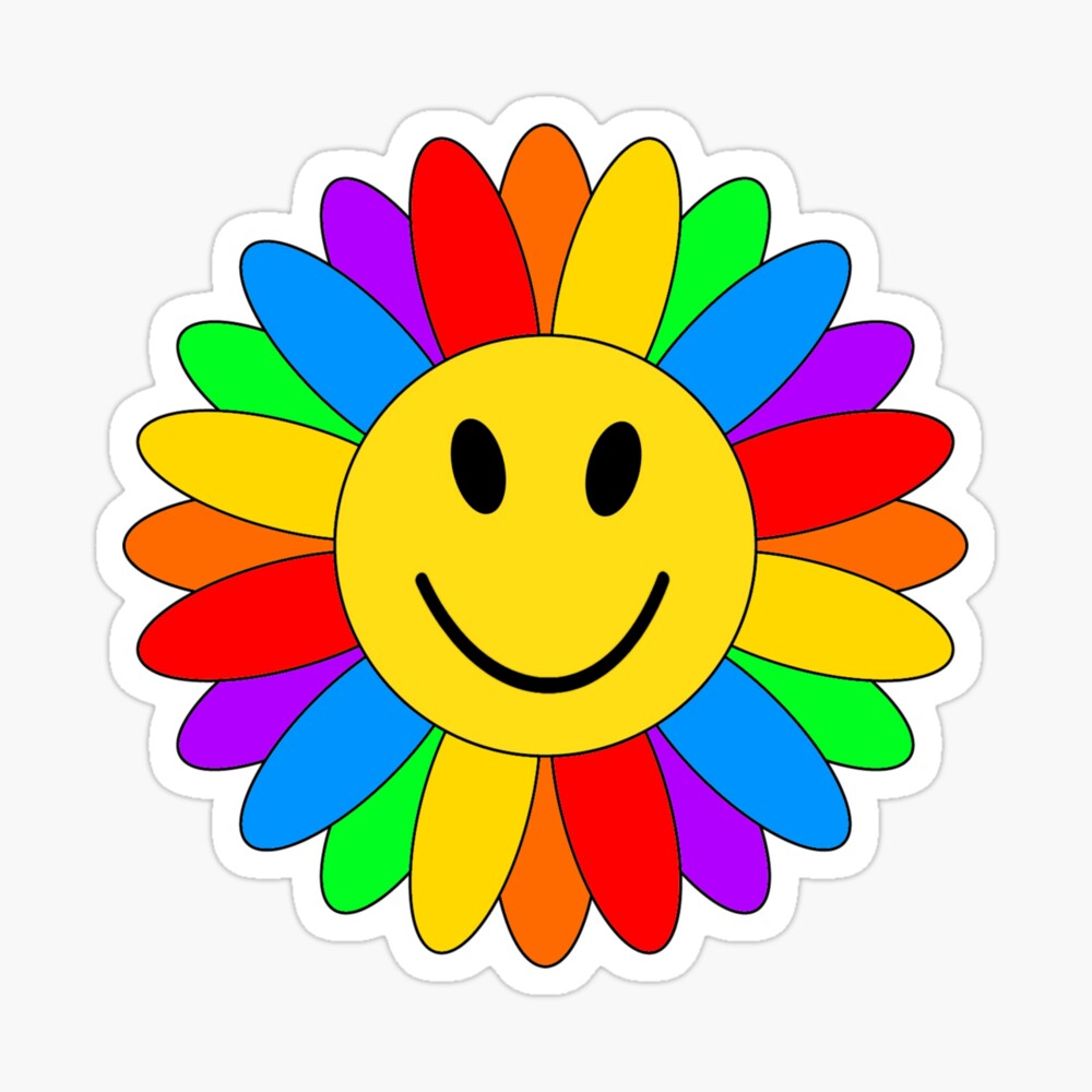 Rainbow Retro Smiley Face Flower Poster for Sale by HumanNation