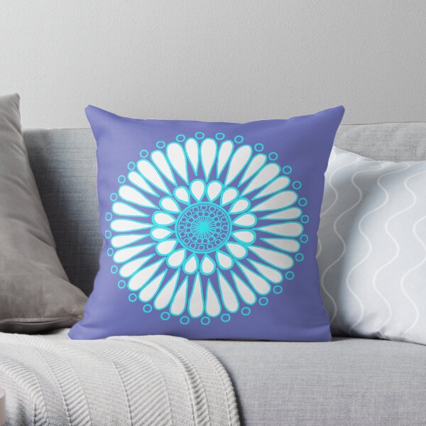 White Ice Double Sunflower Mandala Throw Pillow