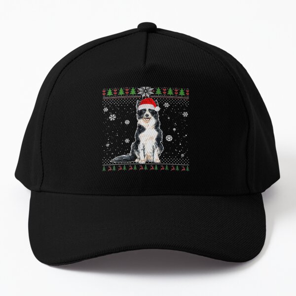 Merry Christmas Border Collie Hat Santa Lover Ugly Sweater Baseball Cap