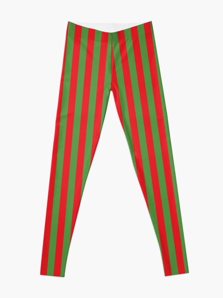 Striped Elf Green Red Novelty Christmas Leggings, Zazzle