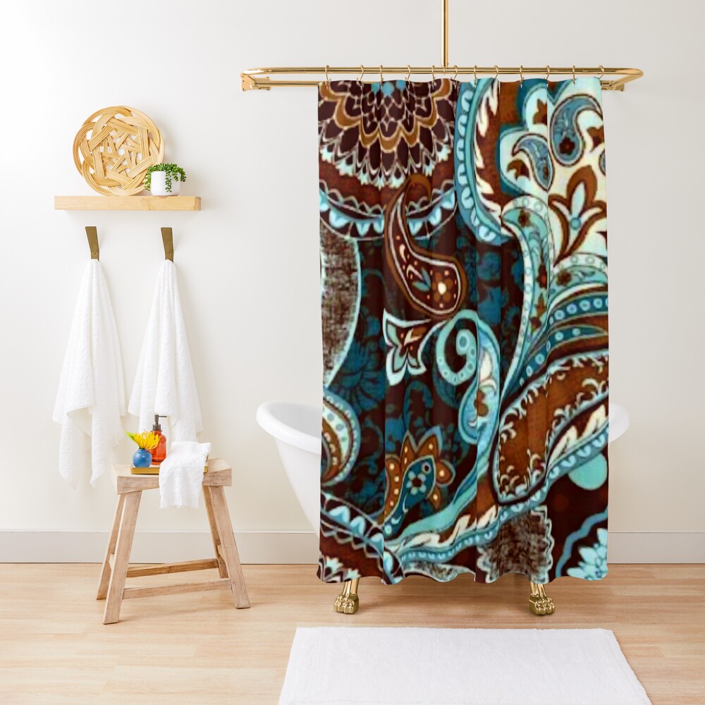 Turquoise Brown Vintage Paisley Shower Curtain
