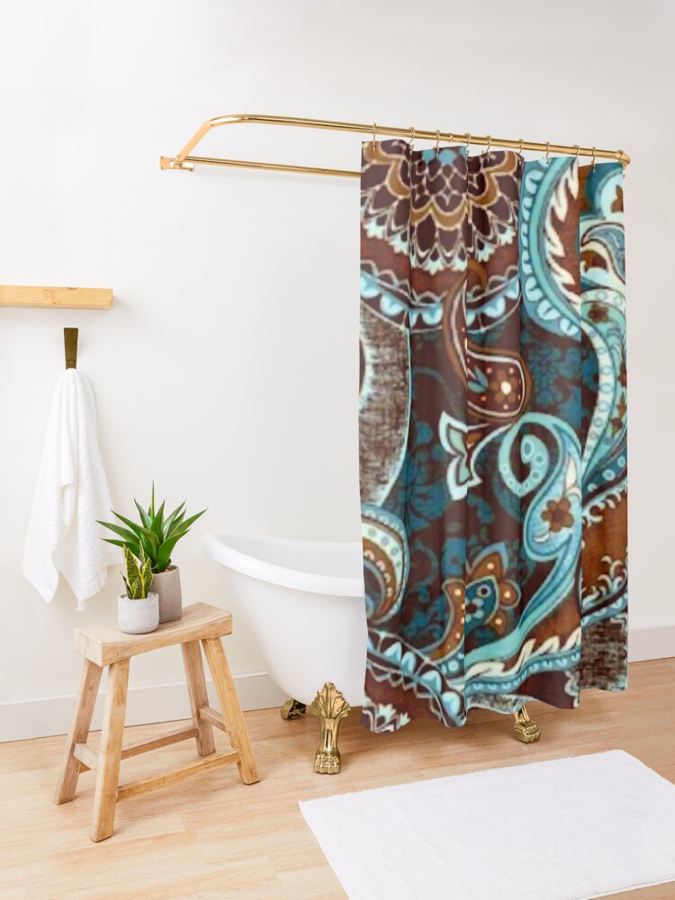 Alternate view of Turquoise Brown Vintage Paisley Shower Curtain