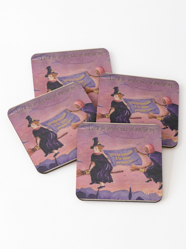 Coasters (Set of 4), Let's fly in the face of Patriarchy - Witches & Feminism designed and sold by EchoppeDeLoki