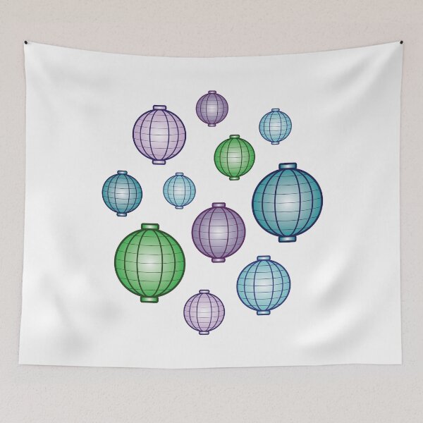 Item preview, Lanterns | Mid Autumn Festival | Green Purple Blue | White designed and sold by Wintre2.