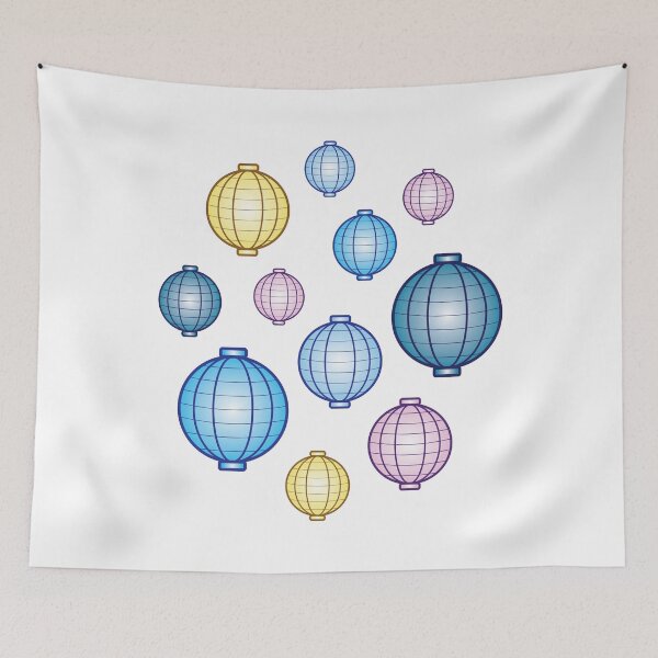 Item preview, Lanterns | Mid Autumn Festival | Blue Yellow Pink | White designed and sold by Wintre2.