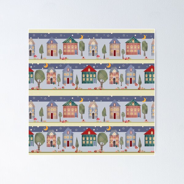 Item preview, Kids patchwork seamless pattern with houses and trees designed and sold by fuzzyfox.