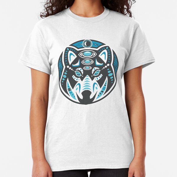 Wolf Shamanic Animal Emblem - Grey Blue Classic T-Shirt
