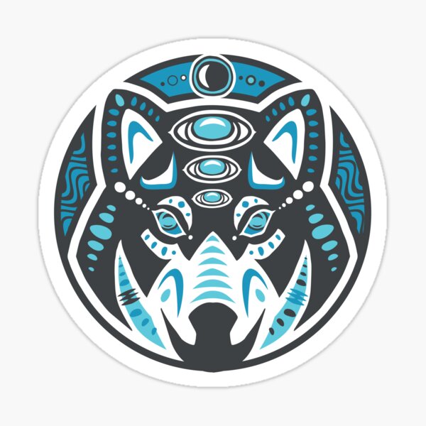 Wolf Shamanic Animal Emblem - Grey Blue Sticker