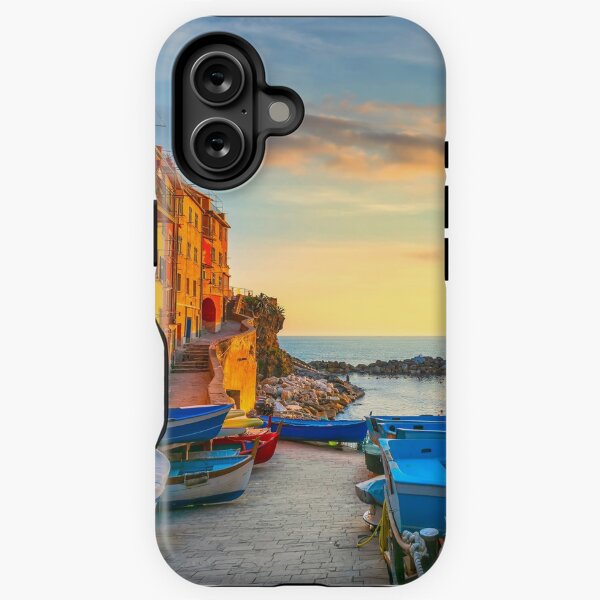 Aperçu de l'œuvre Village de Riomaggiore, bateaux et mer. Cinque Terre, Ligurie, Italie. créée et vendue par Stefano Orazzini.