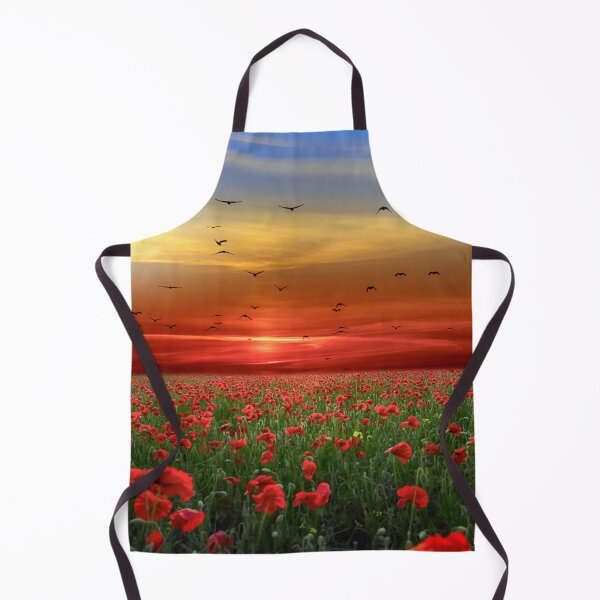 Item preview, Beautiful sunset photograph with a field of red poppies and birds flying over. A bright image, with reds, greens and blues designed and sold by Orianah.