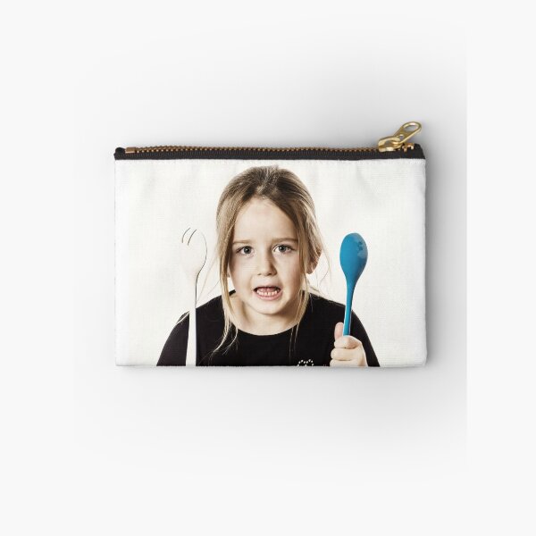 Item preview, Preschooler girl playing with spoons for salad, isolated on white background designed and sold by Alexander Sorokopud.