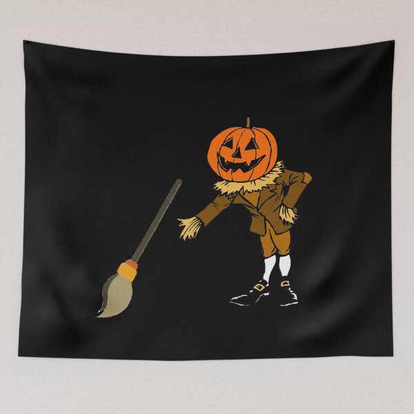 Item preview, Happy Halloween Scary Man With Broom Pumpkin head Halloween Spooky designed and sold by JackLamel.