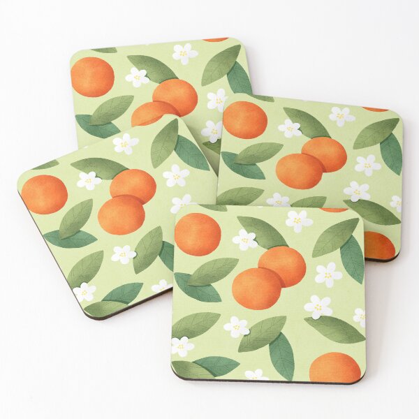 Item preview, Cute oranges pattern with white flowers and green leaves.  designed and sold by helga-wigandt.