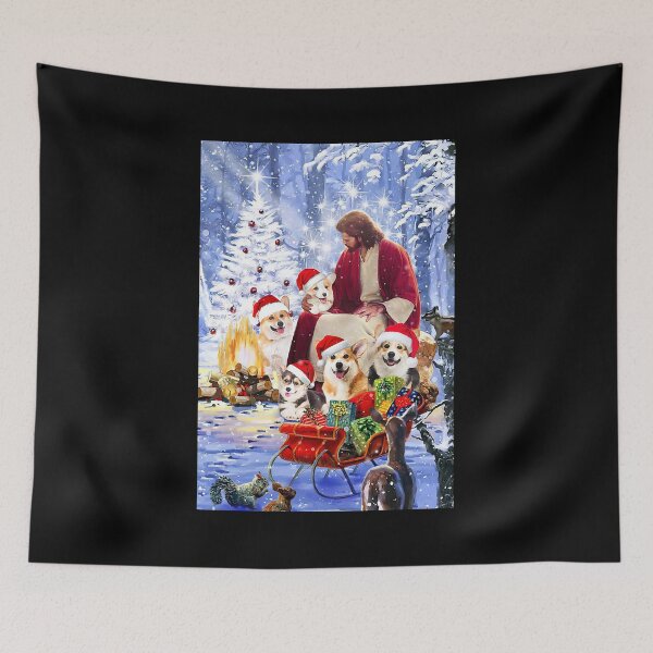Item preview, Jesus Sitting With Corgis Christmas For Corgi Lover Poster Gift designed and sold by Susanspy007.