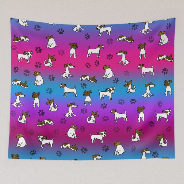 Item preview, Jack Russell Terrier Cartoon Pattern With Blue And Pink Background designed and sold by jaggerstudios.