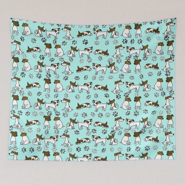 Item preview, Jack Russell Terrier Cartoon With Light Blue Background designed and sold by jaggerstudios.