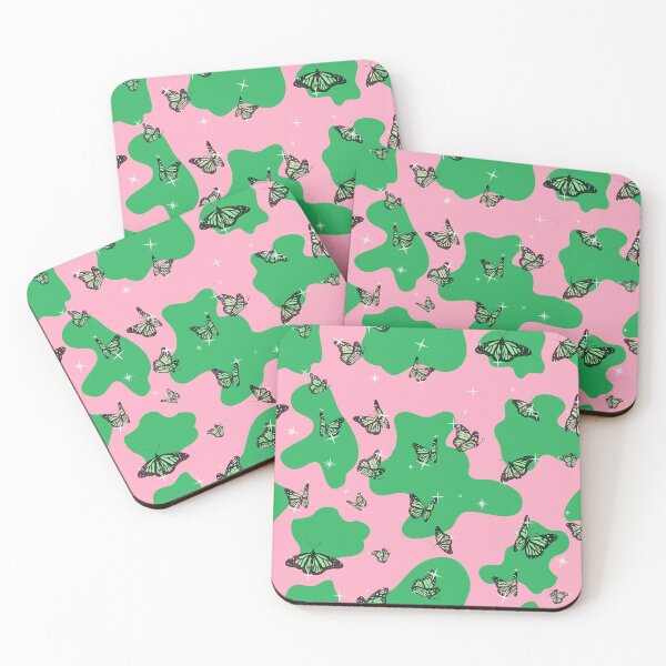 Item preview, Retro Butterflies on Green and Pink Cow Spots  designed and sold by cadinera.