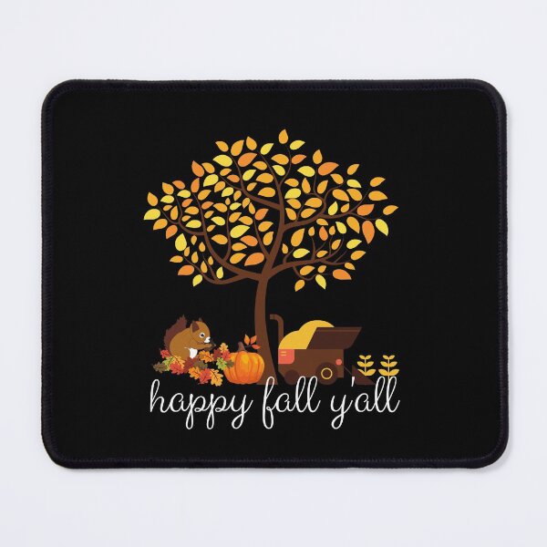 Item preview, happy y'all funny autumn tree with falling leaves harvest pumpkin and squirrels  designed and sold by mydreamcatcher.