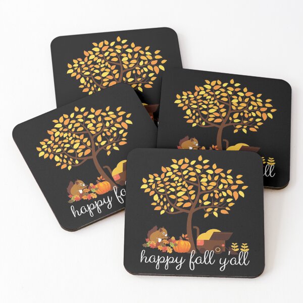 Item preview, happy y'all funny autumn tree with falling leaves harvest pumpkin and squirrels  designed and sold by mydreamcatcher.