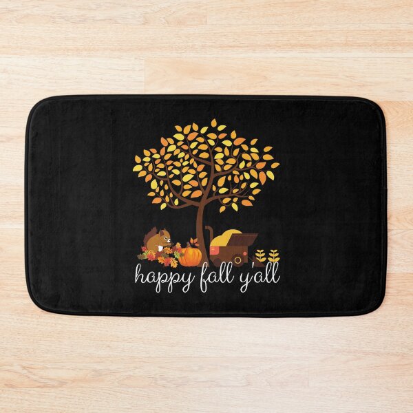 Item preview, happy y'all funny autumn tree with falling leaves harvest pumpkin and squirrels  designed and sold by mydreamcatcher.