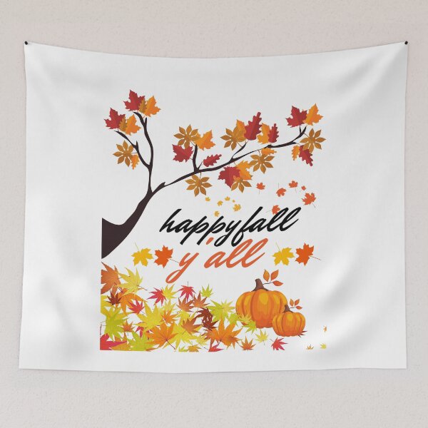 Item preview, happy fall y'all funny autumn tree with falling leaves harvest pumpkin and squirrels  designed and sold by mydreamcatcher.