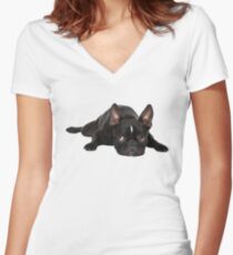 French bulldog Women's Fitted V-Neck T-Shirt