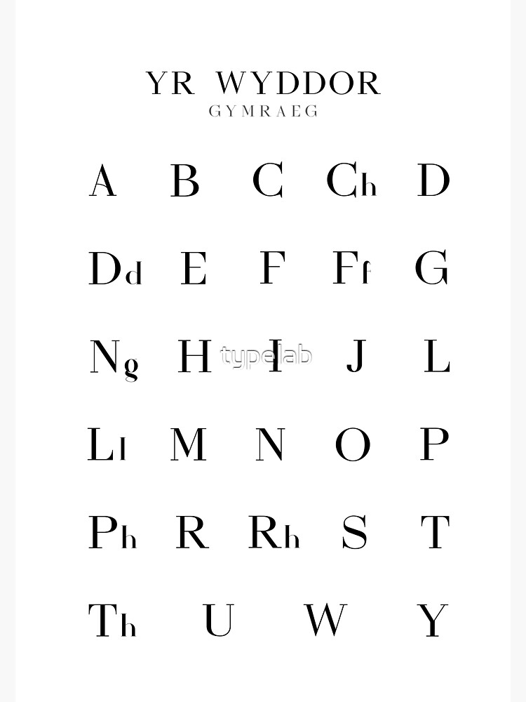 "Welsh Alphabet Chart, Yr Wyddor Gymraeg Language Chart, White" Photographic Print for Sale by