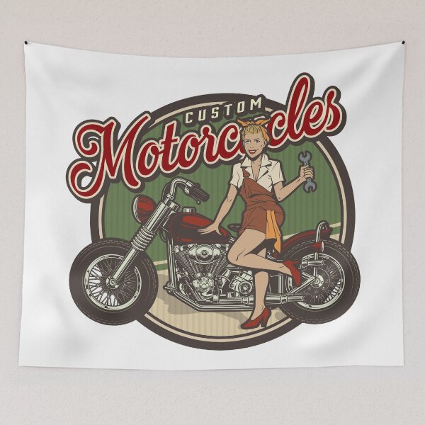 Item preview, Vintage Custom Motorcycles Pinup Girl designed and sold by Vector Scout Lab.