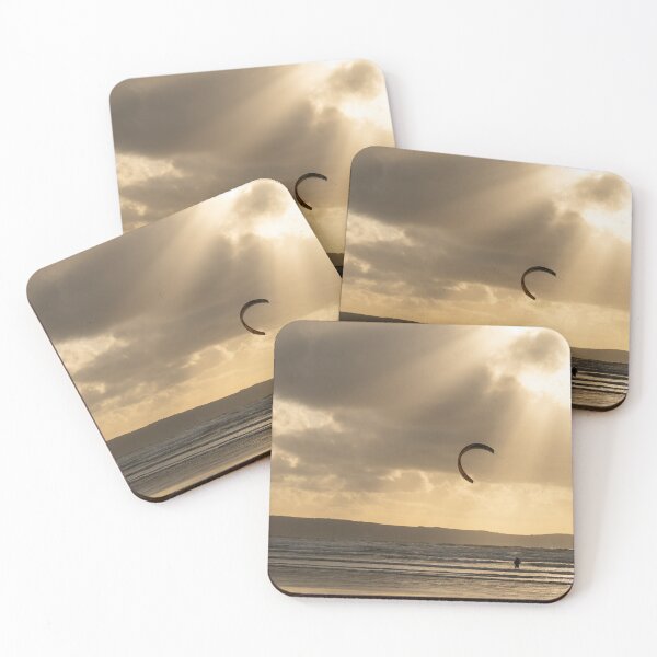 Item preview, Kitesurfing sunset gold at Westward Ho! designed and sold by twymanphoto.