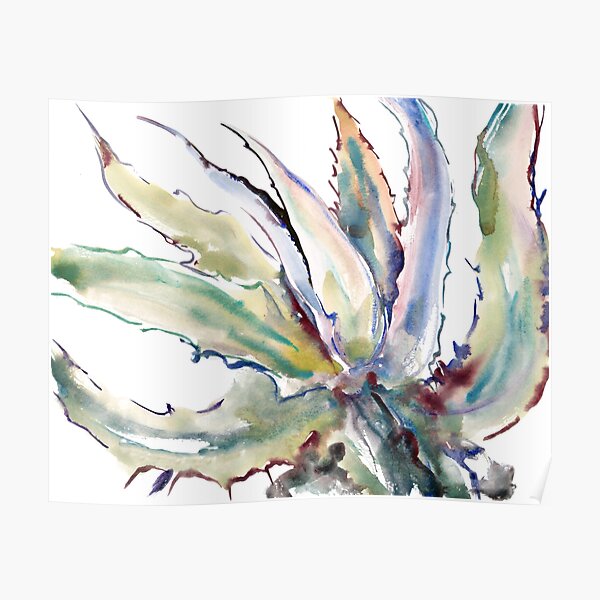 Home Office Decor Succulent Aloe Study Painting Agave Acrylic Colorful Art Tropical Splatter Abstract Original Plant Nature